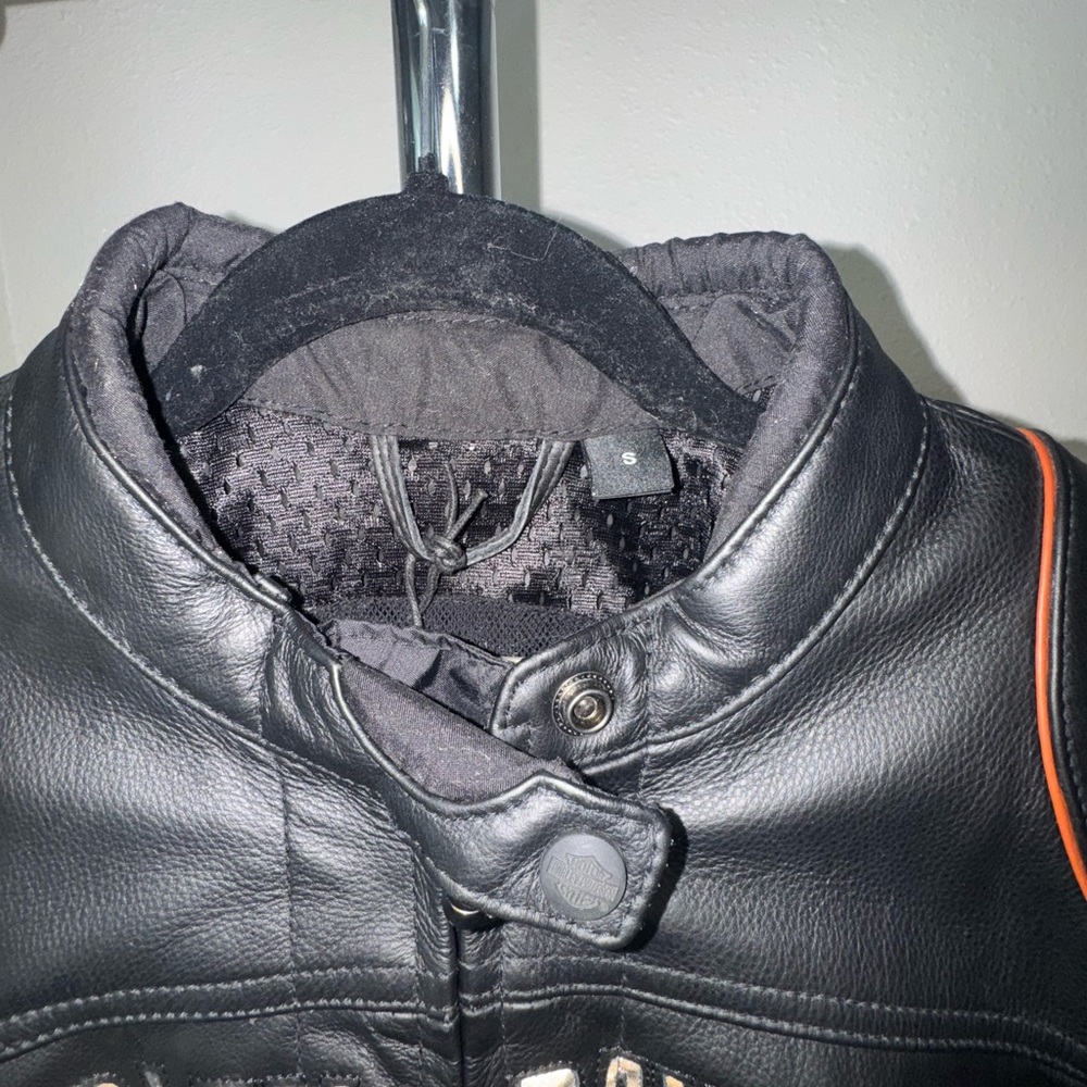 Women’s Harley-Davidson Black Leather Bikers Jacket with Orange Highlights - Picture 3 of 15
